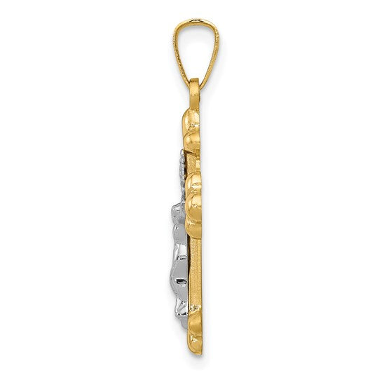 14K Two-tone Polished Budded INRI Crucifix Pendant