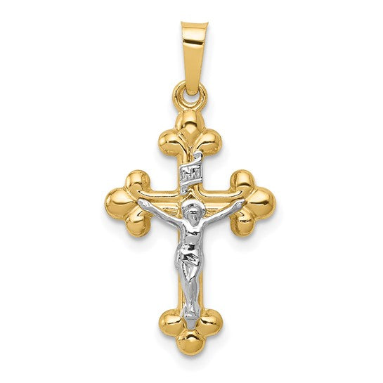 14K Two-tone Polished Budded INRI Crucifix Pendant