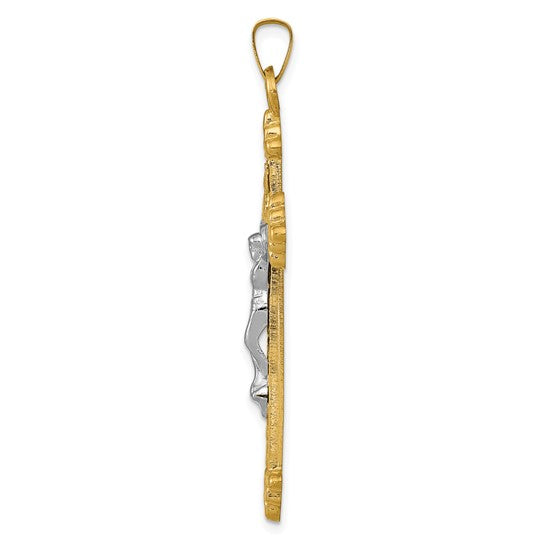 14k Two-tone INRI Hollow Crucifix Pendant