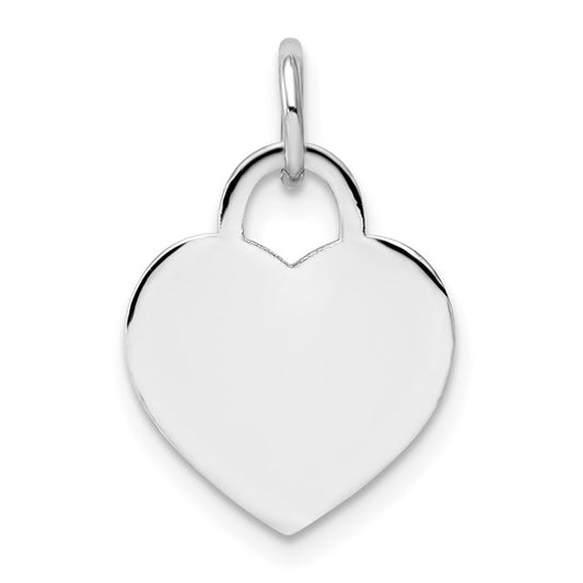 14k White Gold Plain .013 Gauge Engravable Heart 15x12mm Disc Charm