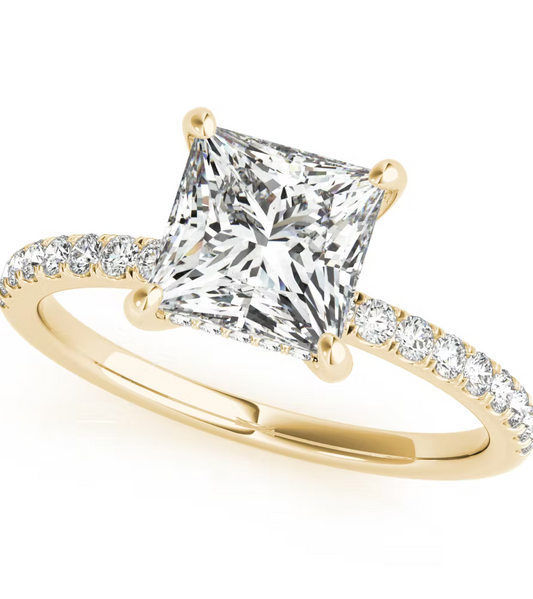 Princess Cut Hidden Halo Engagement Ring - Lab Grown Diamond 1.015 Carat