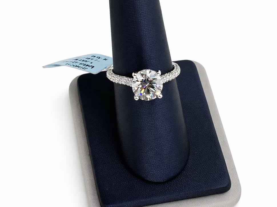 14K White Gold 1.99 CT Round Diamond Pavé Engagement Ring – ~3.00 CTW