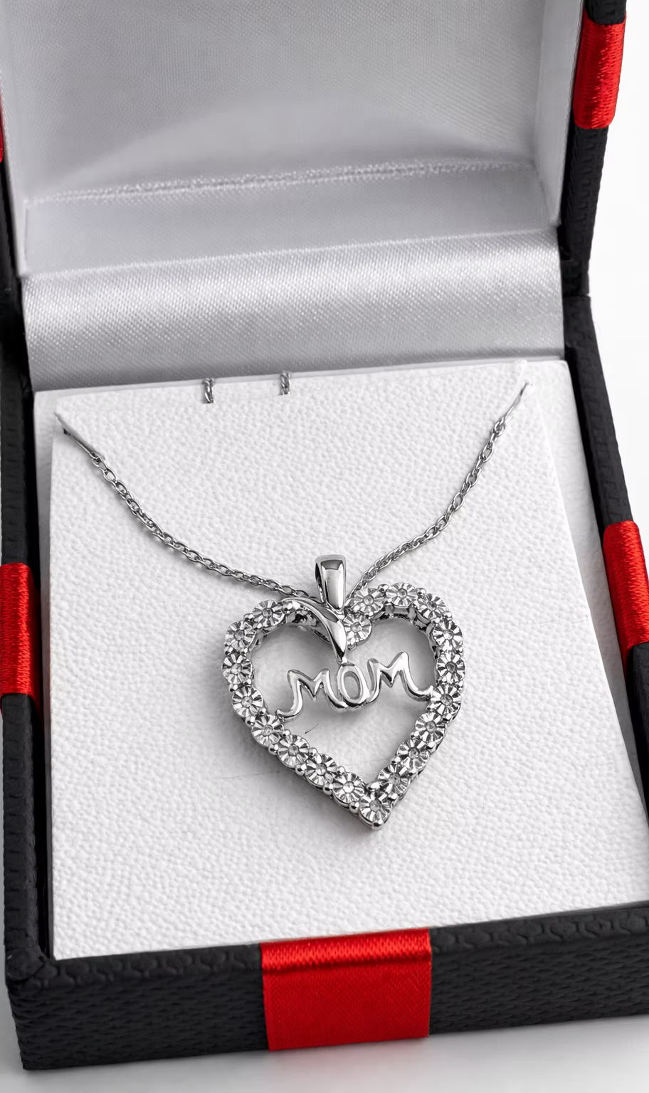 Sterling Silver Heart Pendant with Diamond – 18 in