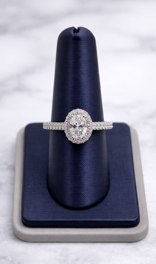 Oval Lab-Grown Diamond Halo Ring – 1.58 CTW | 14K White Gold