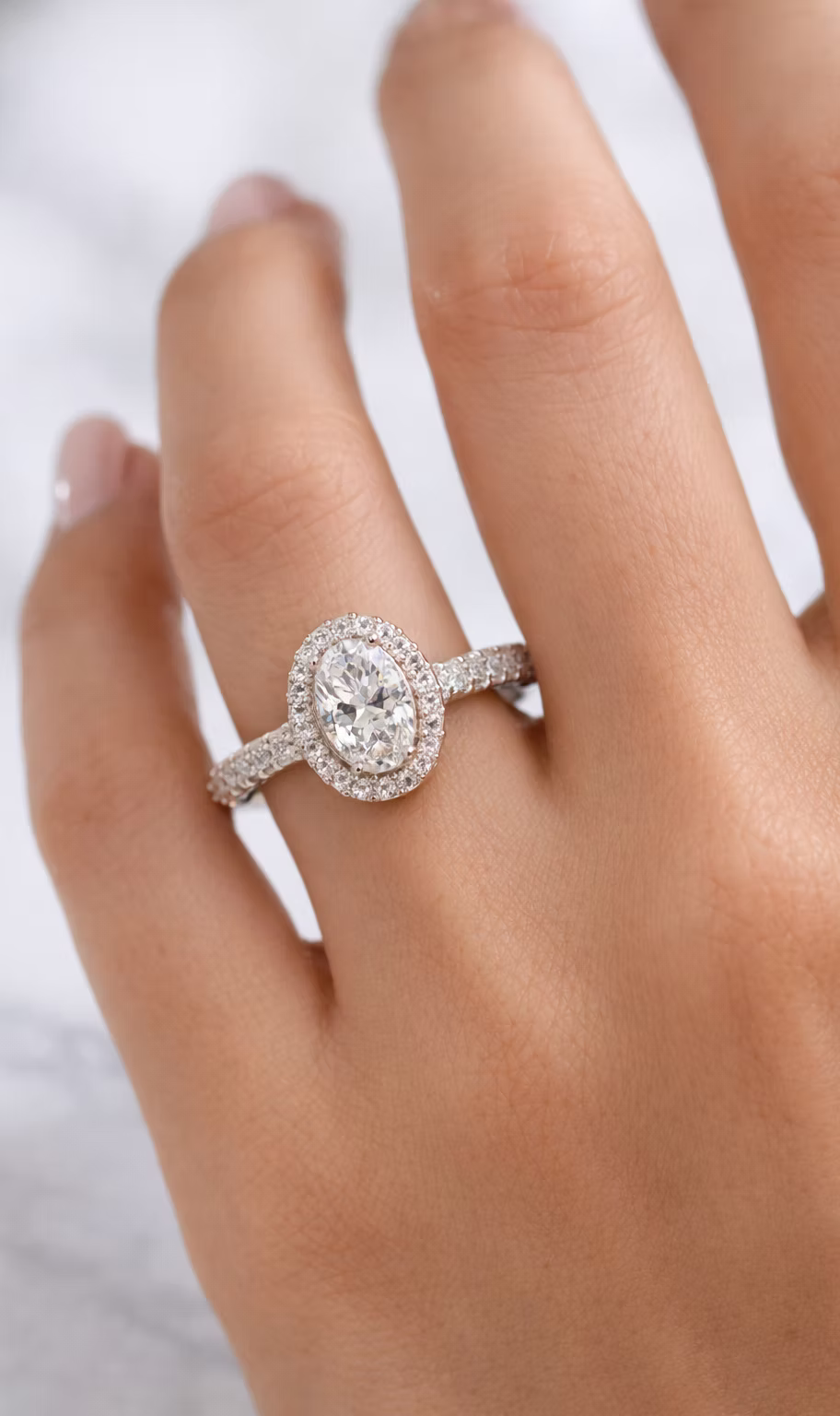 Oval Lab-Grown Diamond Halo Ring – 1.58 CTW | 14K White Gold