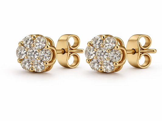 10K Yellow Gold Diamond Cluster Stud Earrings – 3/4 CTW
