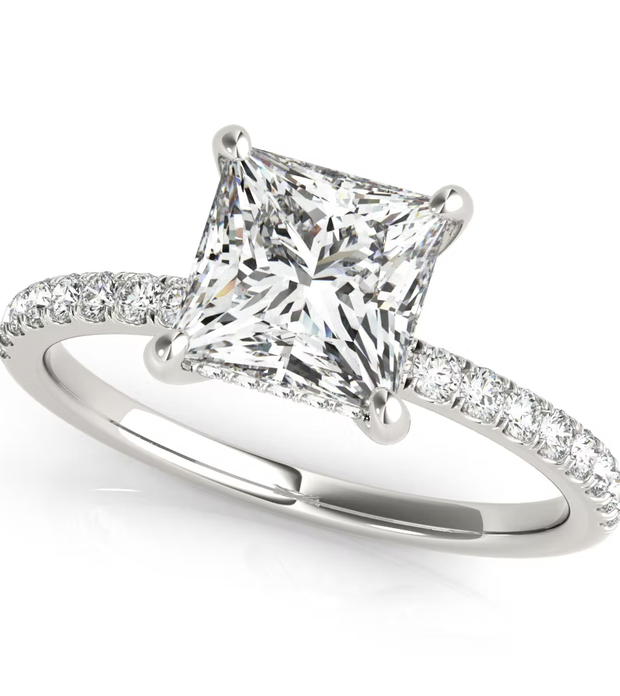 Princess Cut Hidden Halo Engagement Ring - Lab Grown Diamond 1.015 Carat