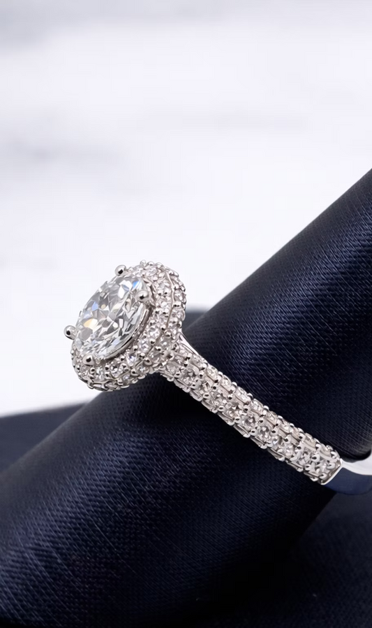 Oval Lab-Grown Diamond Halo Ring – 1.58 CTW | 14K White Gold