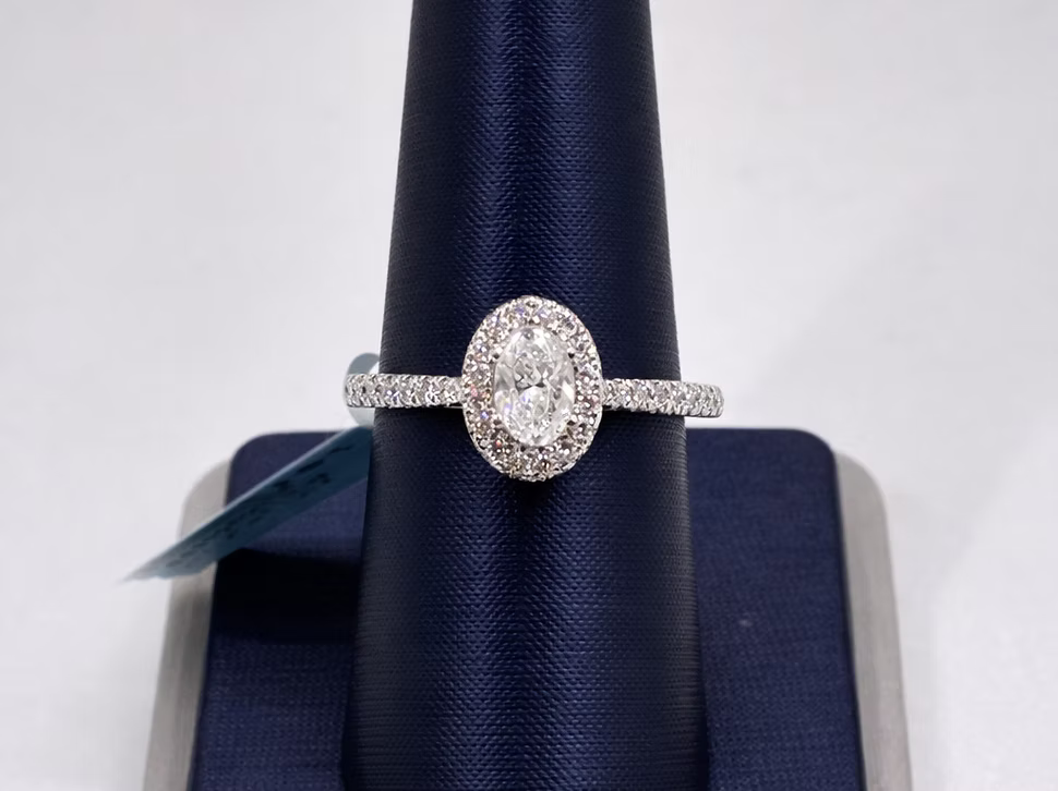 Oval Lab-Grown Diamond Halo Ring – 14K White Gold