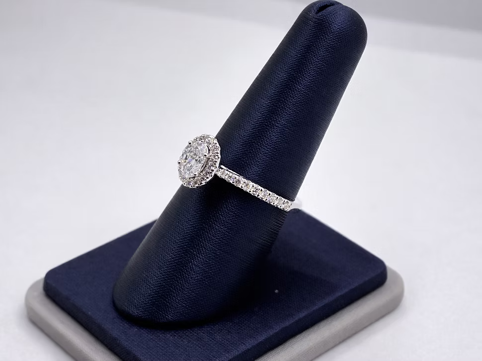 Oval Lab-Grown Diamond Halo Ring – 14K White Gold