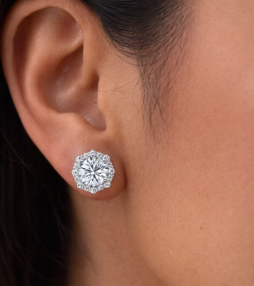 Floral Halo Stud Earrings - Lab Grown Diamond