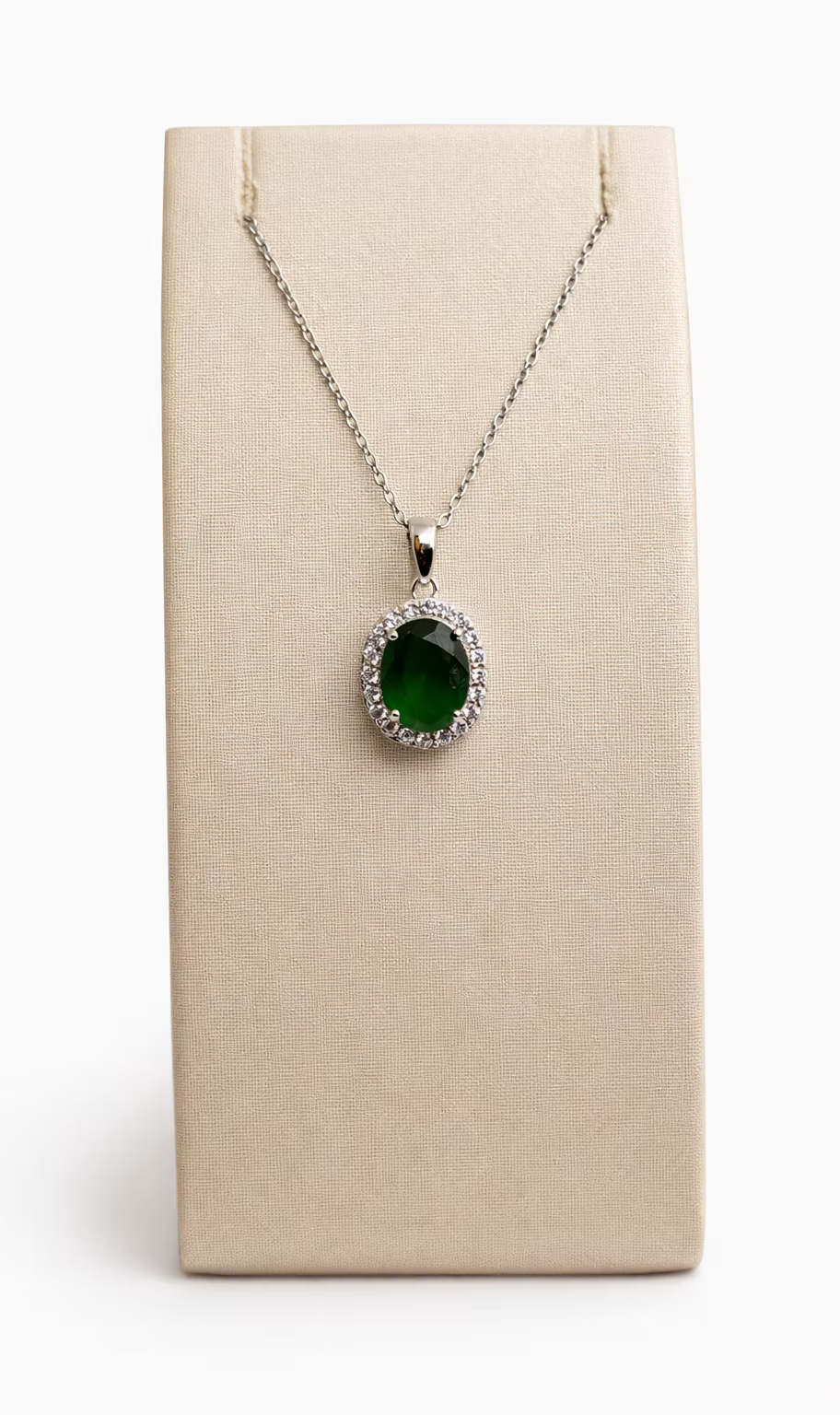 Sterling Silver Emerald Halo Necklace – 18”