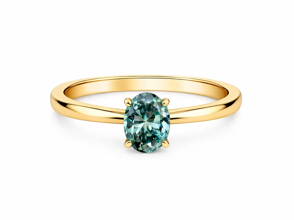14K Yellow Gold Oval Blue-Green Lab-Grown Diamond Ring – 0.98 CT