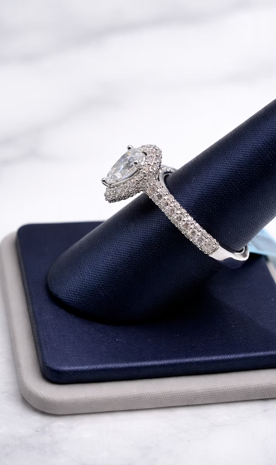 Lab-Grown Pear Diamond Halo Ring – 1.63 CTW | 14K White Gold