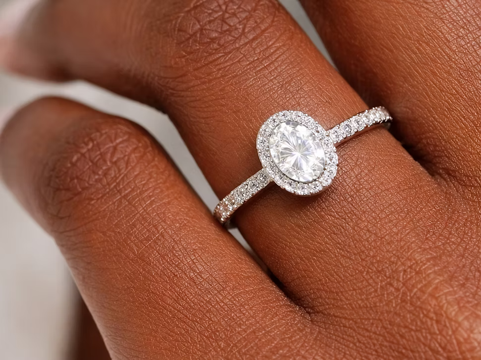 Oval Lab-Grown Diamond Halo Ring – 14K White Gold