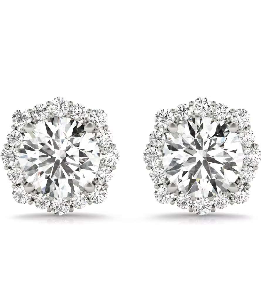 Floral Halo Stud Earrings - Lab Grown Diamond