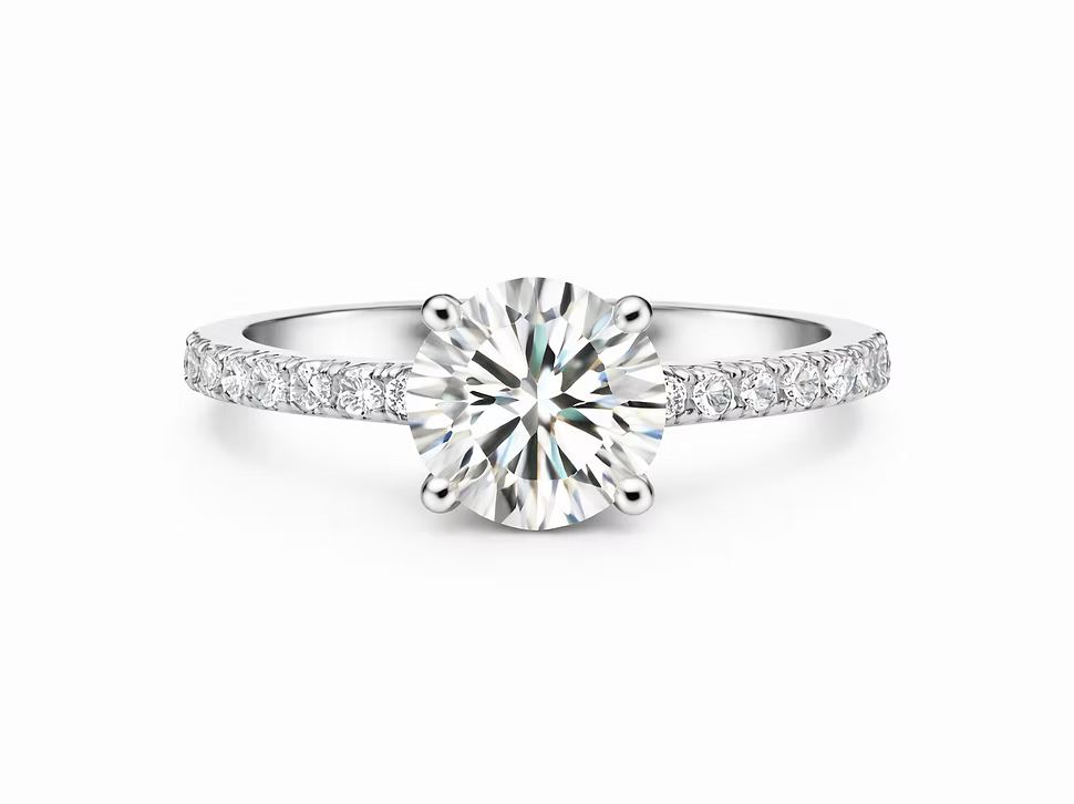 14K White Gold 1.99 CT Round Diamond Pavé Engagement Ring – ~3.00 CTW