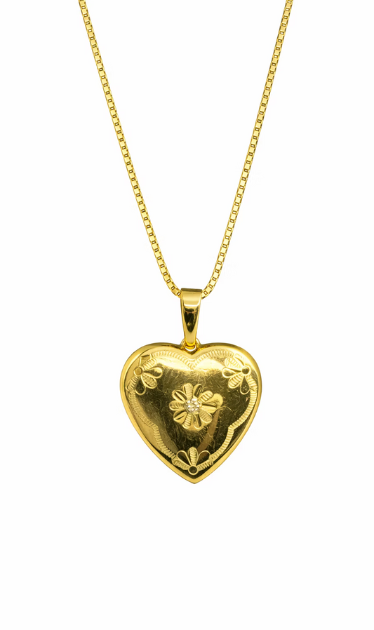 Sterling Silver Gold-Tone Heart Locket with Diamond – 18 in