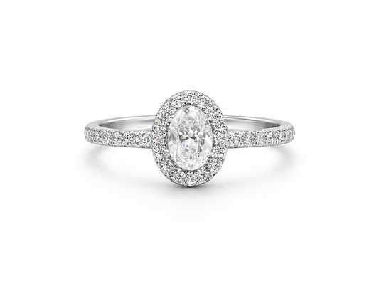 Oval Lab-Grown Diamond Halo Ring – 14K White Gold