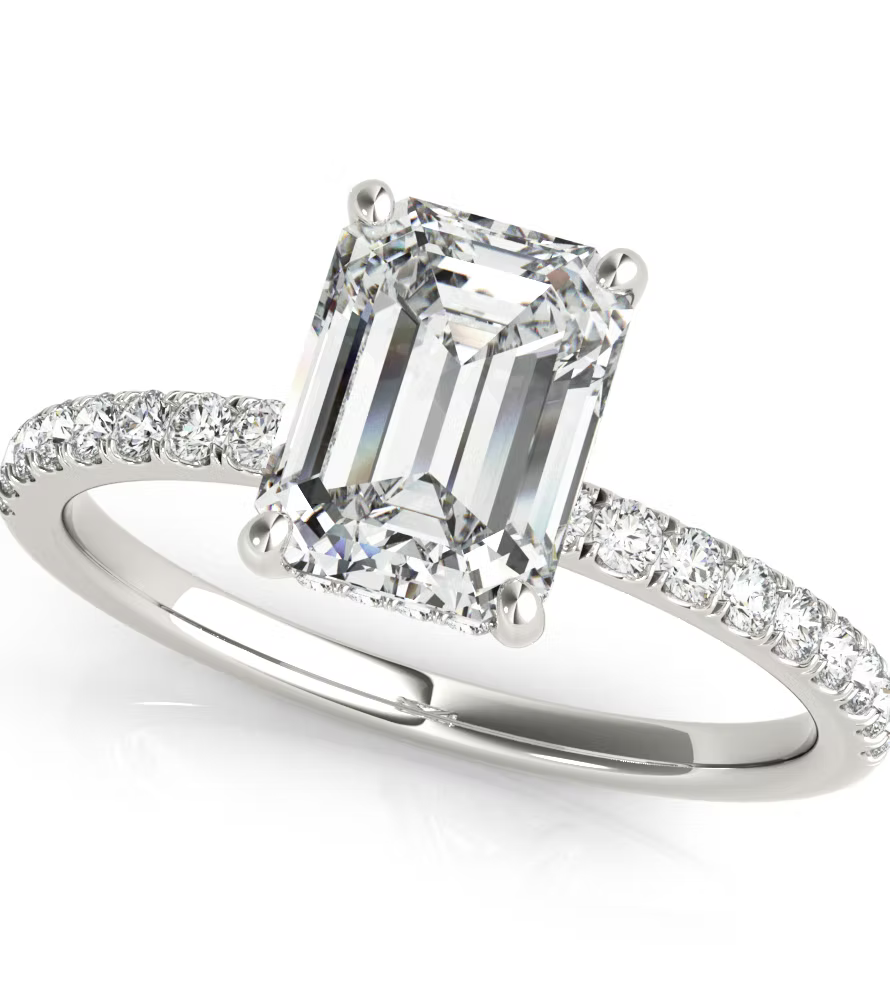 Hidden Halo Emerald Cut Engagement Ring – 1 Carat GIA Certified