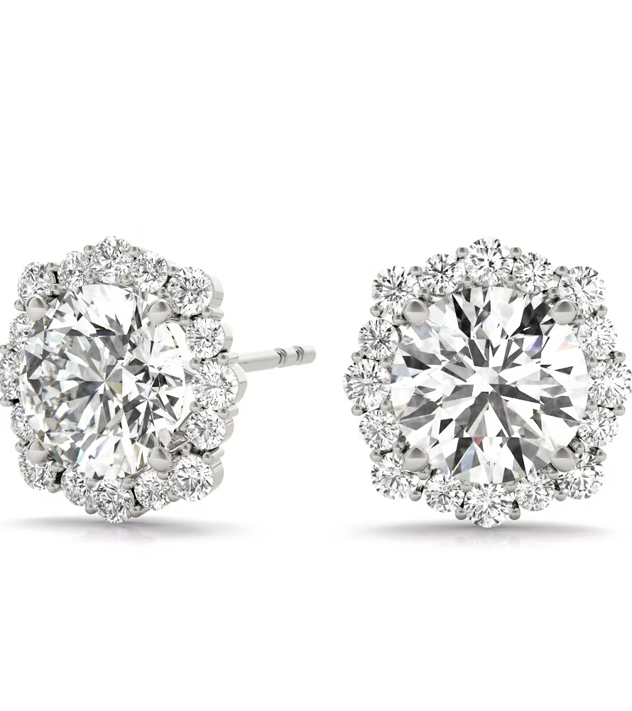 Floral Halo Stud Earrings - Lab Grown Diamond