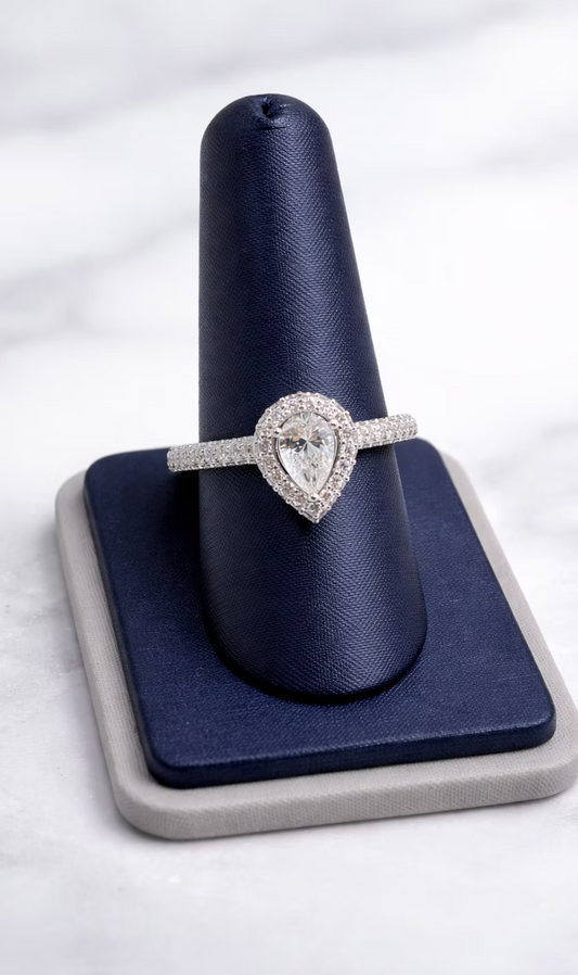 Lab-Grown Pear Diamond Halo Ring – 1.63 CTW | 14K White Gold