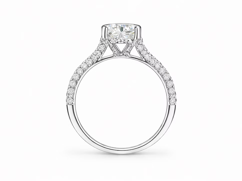 14K White Gold 1.99 CT Round Diamond Pavé Engagement Ring – ~3.00 CTW