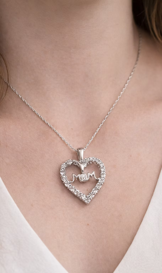 Sterling Silver Heart Pendant with Diamond – 18 in