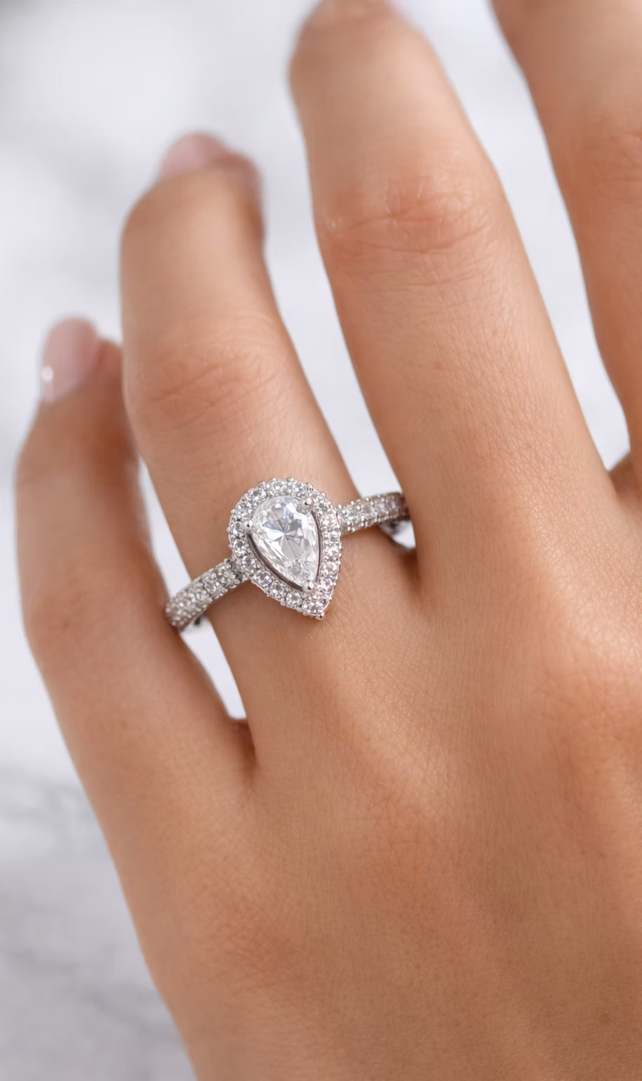 Lab-Grown Pear Diamond Halo Ring – 1.63 CTW | 14K White Gold